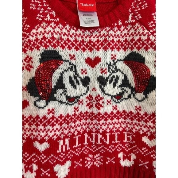 Y2k Disney Minnie Mickey Sweater Christmas Holiday Red White Toddler 18mon - Picture 2 of 5